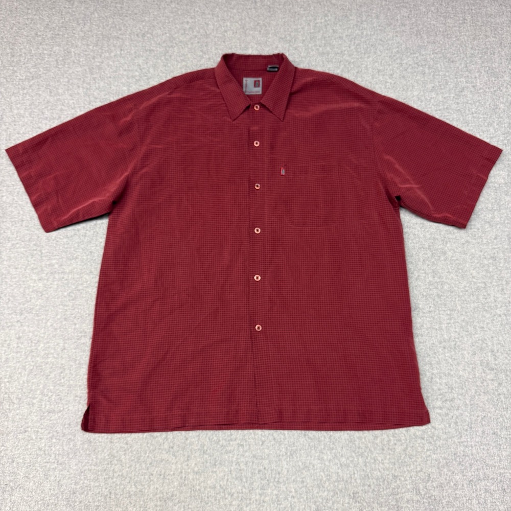 Pineapple Connection Button Up Shirt XL Red Short Sleeve Micro Check Casual Top